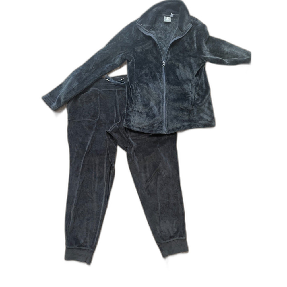 Vintage Plush Velour Black 2 Piece Leisure Sweatpants & Jacket Daisy Fuentes, S